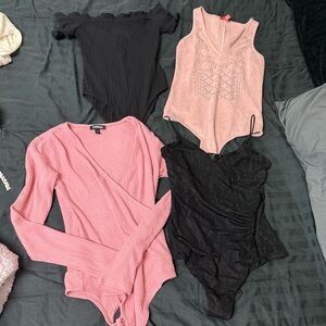 GUESS/ EXPRESS/ F21 4 pc Chic Black & Pink Women's Bodysuits Bundle sizes XS S